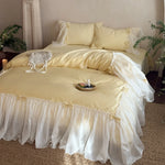 Duvet Cover Set 4-Piece Cotton-Blend Integrated Ruffled Bed Skirt