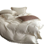 Duvet Cover Set 4-Piece Linen-Look Cotton Blend Lace Trim