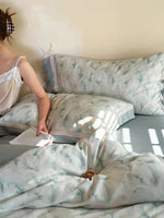 Duvet Cover Set 4-Piece Mako Cotton Breathable Watercolor Fern