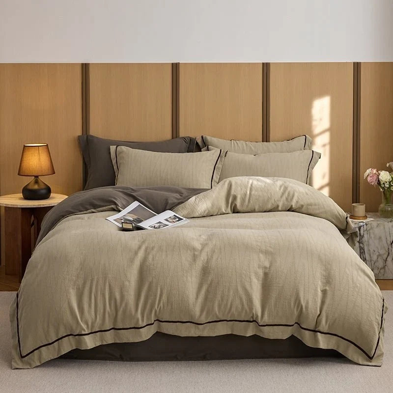 Duvet Cover Set 4-Piece Quilted Cotton Reversible Breathable