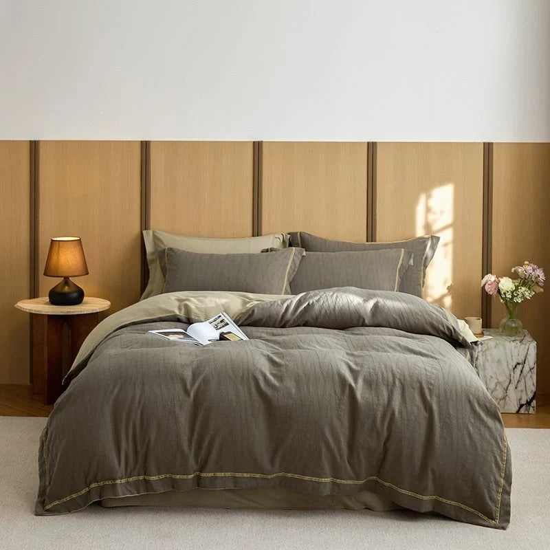 Duvet Cover Set 4-Piece Quilted Cotton Reversible Breathable