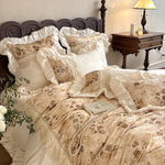 Duvet Cover Set Baby Velour Botanical Print Lace Trim