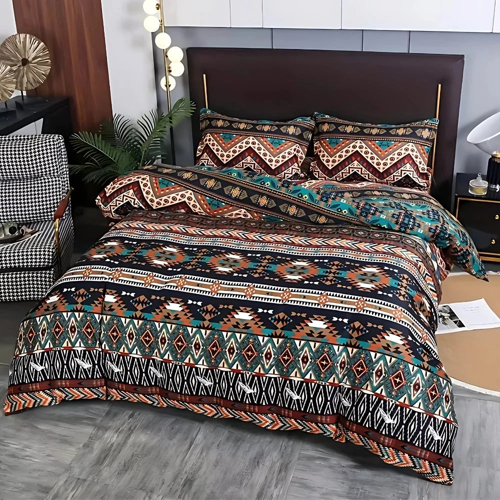 Duvet Cover Set Bohemian Tribal Cotton-Microfiber Machine Washable
