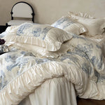 Duvet Cover Set Breathable Cotton Blend Toile Ruffled Edges