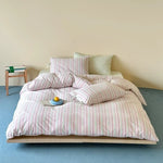 Duvet Cover Set Breathable Cotton Fine Stripe Hidden Zipper
