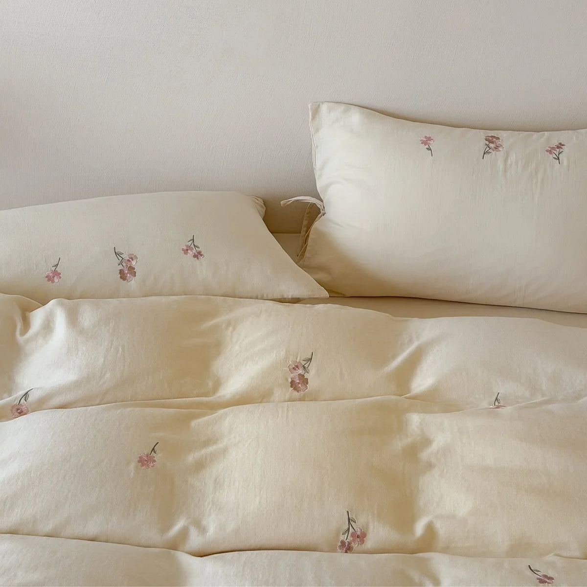 Duvet Cover Set Breathable Cotton Floral Embroidery