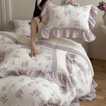 Duvet Cover Set Breathable Cotton Gauze Vintage Rose 4-Piece