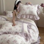 Duvet Cover Set Breathable Cotton Gauze Vintage Rose 4-Piece