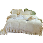 Duvet Cover Set Breathable Cotton-Linen Floral Embroidery & Ruffle