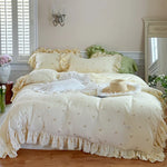 Duvet Cover Set Breathable Cotton-Linen Floral Embroidery & Ruffle