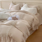 Duvet Cover Set Breathable Cotton-Linen Reversible Lace Ruffle