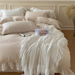Duvet Cover Set Breathable Cotton-Linen Reversible Lace Ruffle