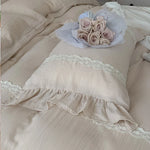 Duvet Cover Set Breathable Cotton-Linen Reversible Lace Ruffle