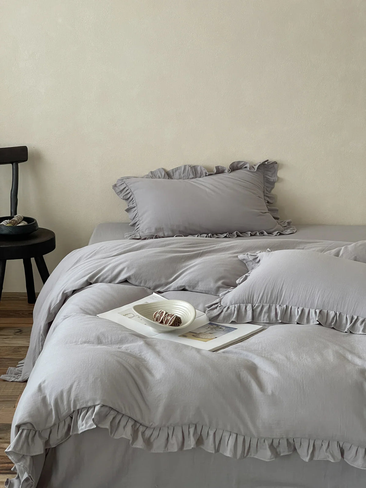Duvet Cover Set Breathable Cotton-Linen Ruffled Edge