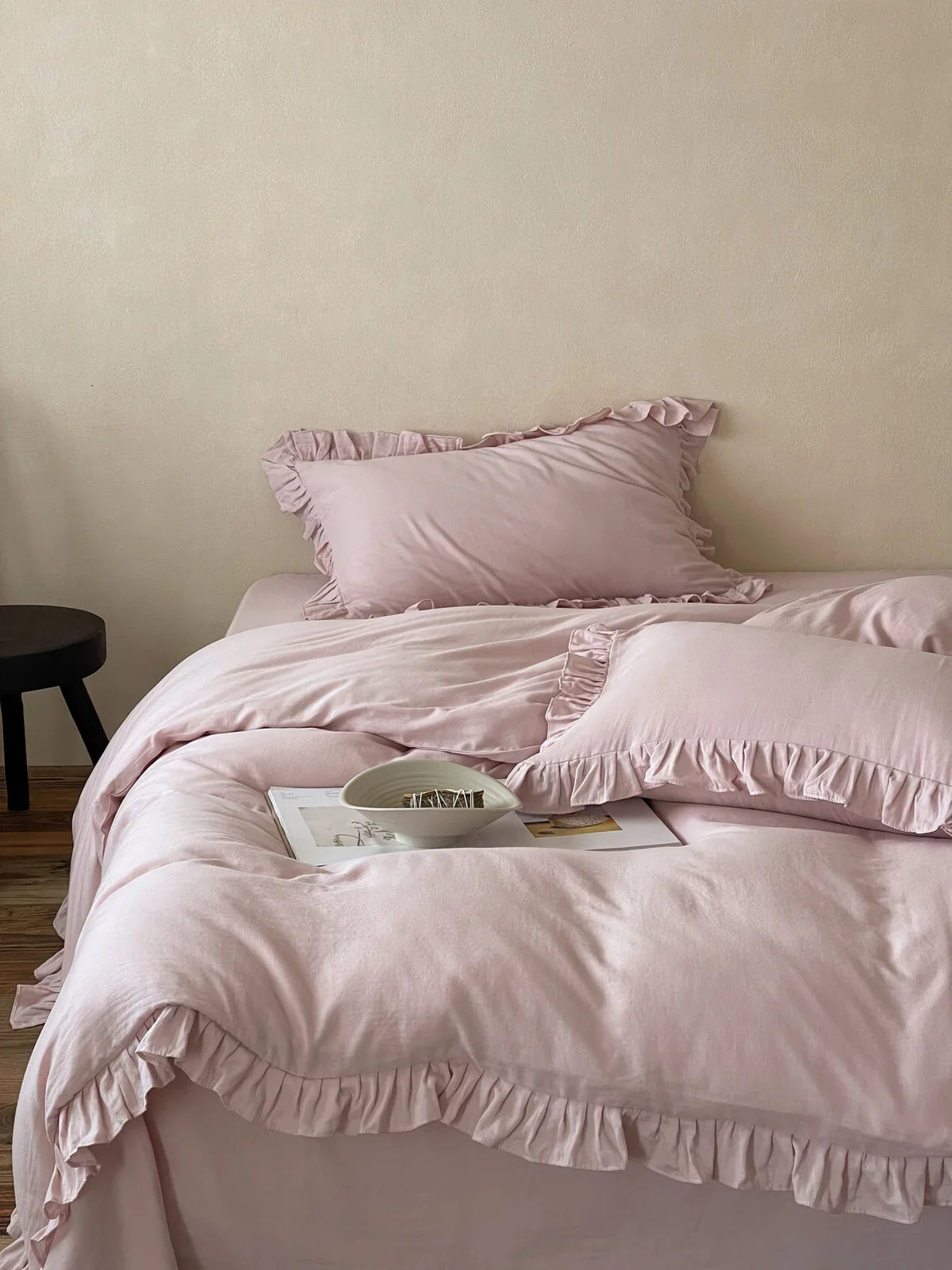 Duvet Cover Set Breathable Cotton-Linen Ruffled Edge
