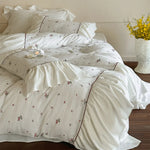 Duvet Cover Set Breathable Cotton Muslin Embroidered Ruffle