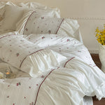 Duvet Cover Set Breathable Cotton Muslin Embroidered Ruffle