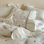 Duvet Cover Set Breathable Cotton Muslin Embroidered Ruffle
