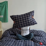 Duvet Cover Set Breathable Cotton Muslin Pastel Check