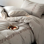 Duvet Cover Set Breathable Cotton Percale Embroidered Floral