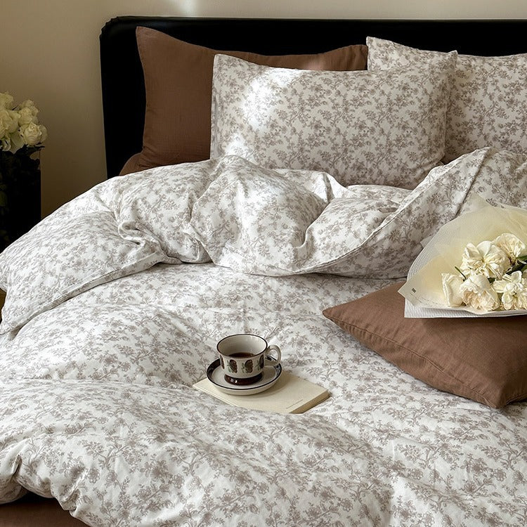 Duvet Cover Set Breathable Cotton Percale Floral Microprint
