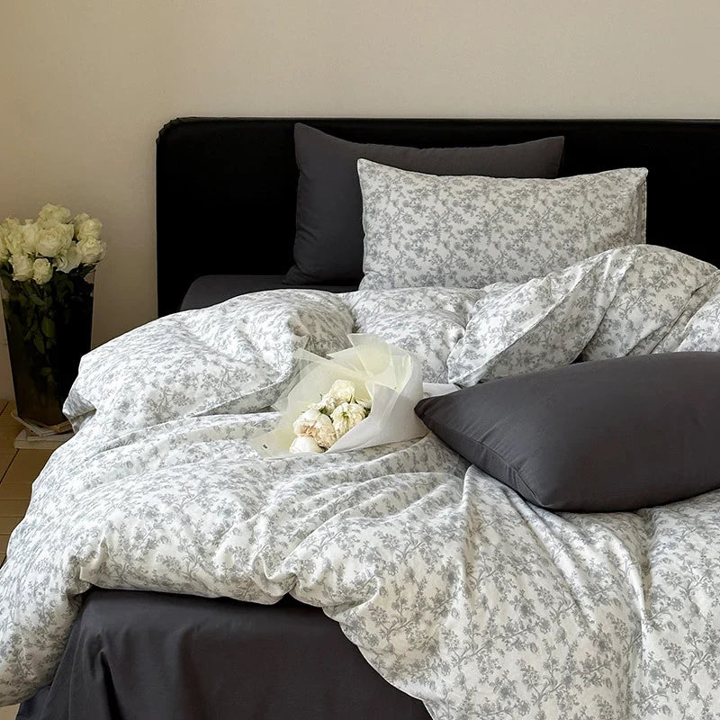 Duvet Cover Set Breathable Cotton Percale Floral Microprint