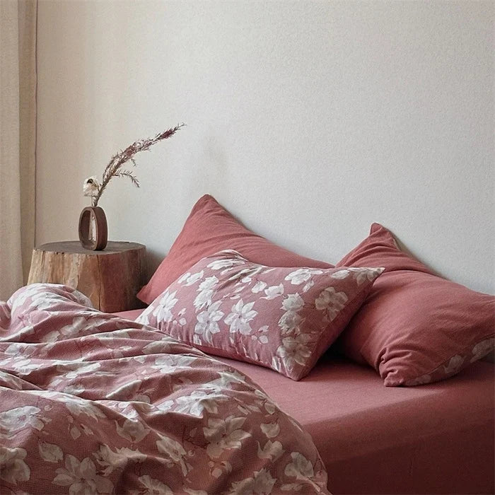 Duvet Cover Set Breathable Cotton Percale Integrated Fitted Sheet