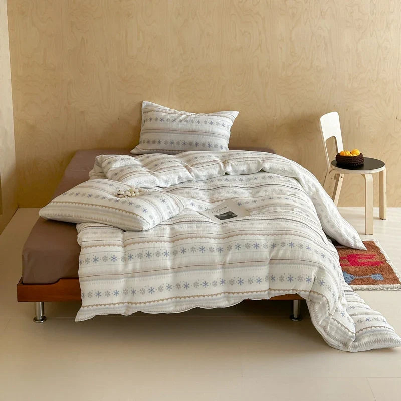 Duvet Cover Set Breathable Cotton Percale Nordic Striped Machine Washable