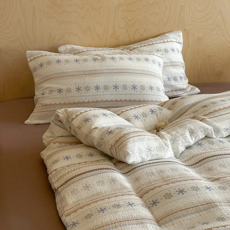 Duvet Cover Set Breathable Cotton Percale Nordic Striped Machine Washable