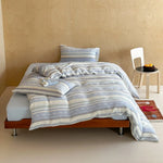 Duvet Cover Set Breathable Cotton Percale Nordic Striped Machine Washable