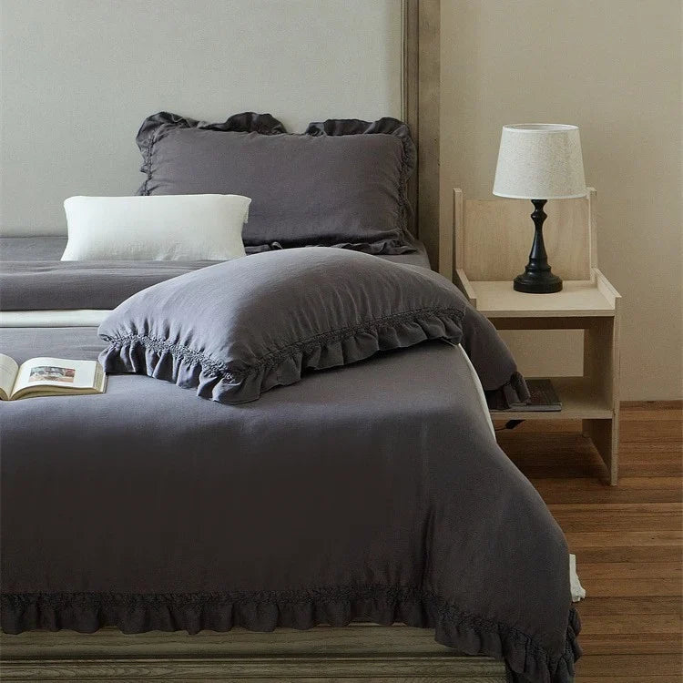 Duvet Cover Set Breathable Cotton Percale Ruffle Edge
