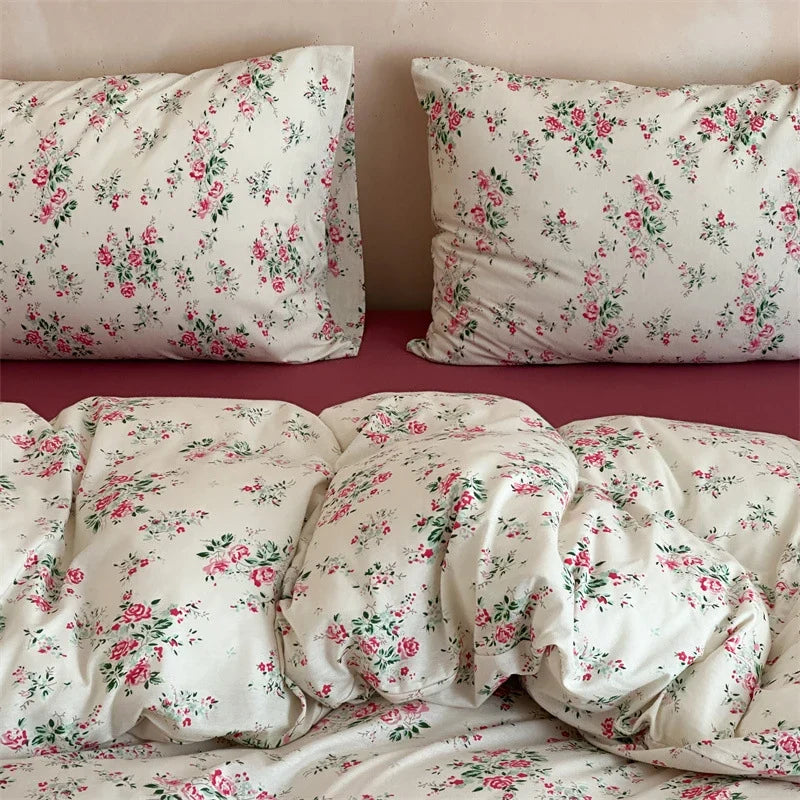 Duvet Cover Set Breathable Cotton Percale Vintage Rose