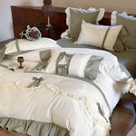 Duvet Cover Set Breathable Cotton Ruffle & Bow Trim