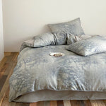 Duvet Cover Set Breathable Cotton Satin Botanical Print 4-Piece