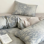 Duvet Cover Set Breathable Cotton Satin Botanical Print 4-Piece