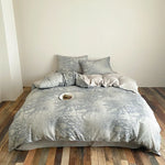 Duvet Cover Set Breathable Cotton Satin Botanical Print 4-Piece