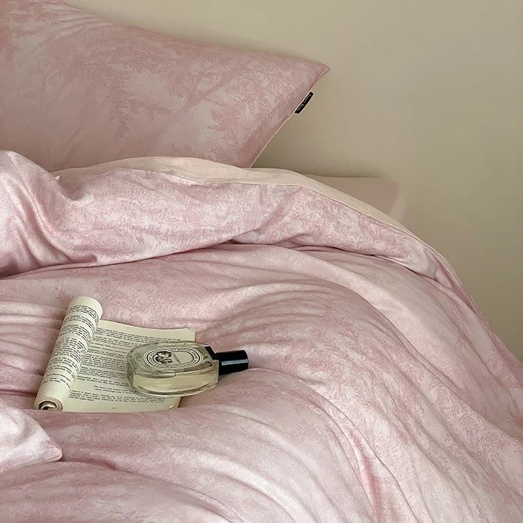 Duvet Cover Set Breathable Cotton Satin Botanical Print 4-Piece