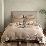 Duvet Cover Set Breathable Cotton Satin & Lace Trim