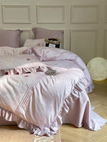 Duvet Cover Set Breathable Cotton Satin Leaf Embroidery