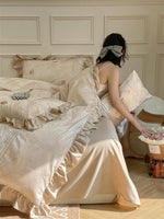 Duvet Cover Set Breathable Cotton Satin Leaf Embroidery