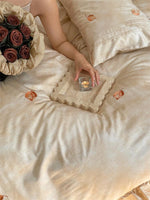Duvet Cover Set Breathable Cotton Satin Leaf Embroidery