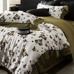 Duvet Cover Set Breathable Cotton Satin Watercolor Floral Reversible