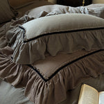 Duvet Cover Set Breathable Linen-Look Cotton Ruffled Hem