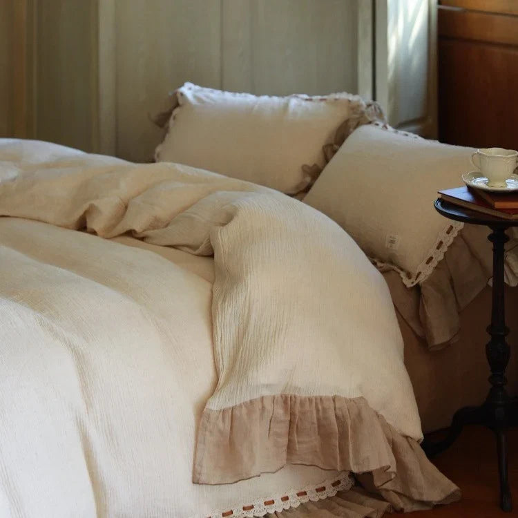 Duvet Cover Set Breathable Muslin Ruffle & Crochet