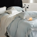 Duvet Cover Set Breathable Satin Crochet Lace Pillowcases Included