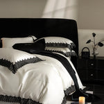 Duvet Cover Set Breathable Satin Crochet Lace Pillowcases Included