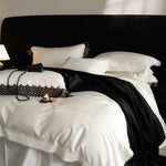 Duvet Cover Set Breathable Satin Crochet Lace Pillowcases Included