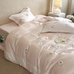 Duvet Cover Set Breathable Satin Rose Embroidery 4-Piece