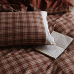 Duvet Cover Set Checked Cotton Reversible Lace Trim