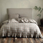 Duvet Cover Set Classic Check Ruffle & Lace Trim 4-Piece